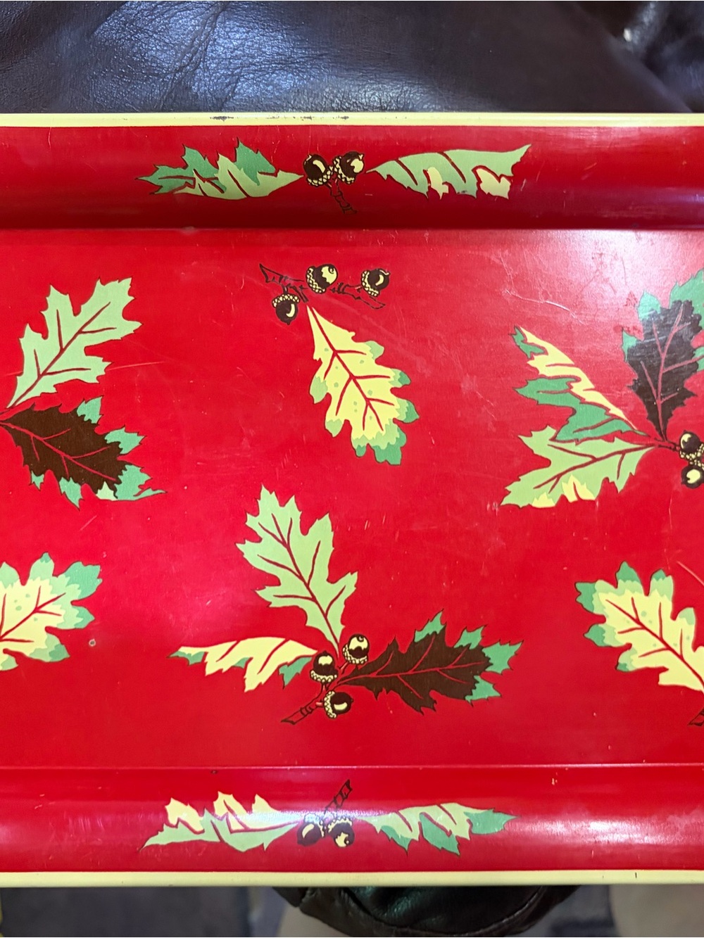 1960s-Vintage Red Holly Holiday set of 4 Serving Tray